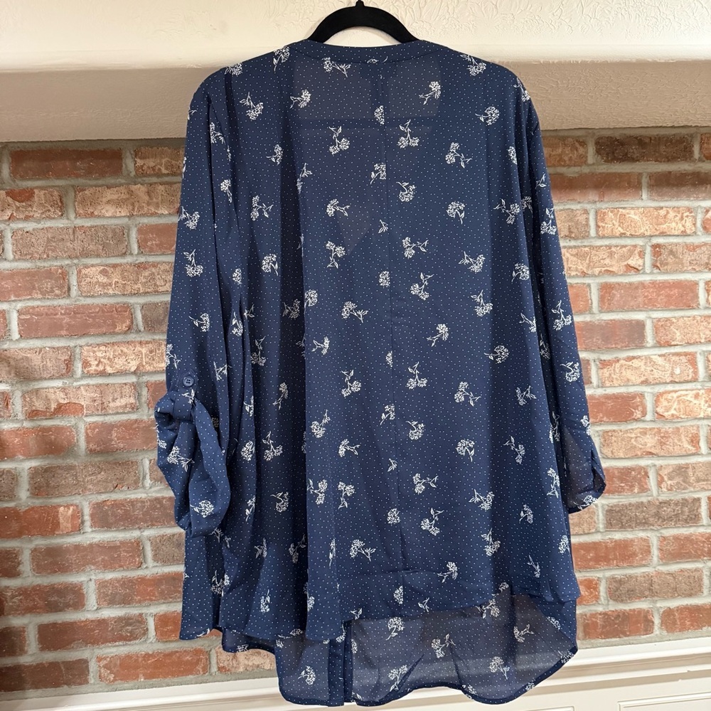 Catherine's Navy Floral Dotted Sheer Button-Down Tunic Top - Picture 4 of 4